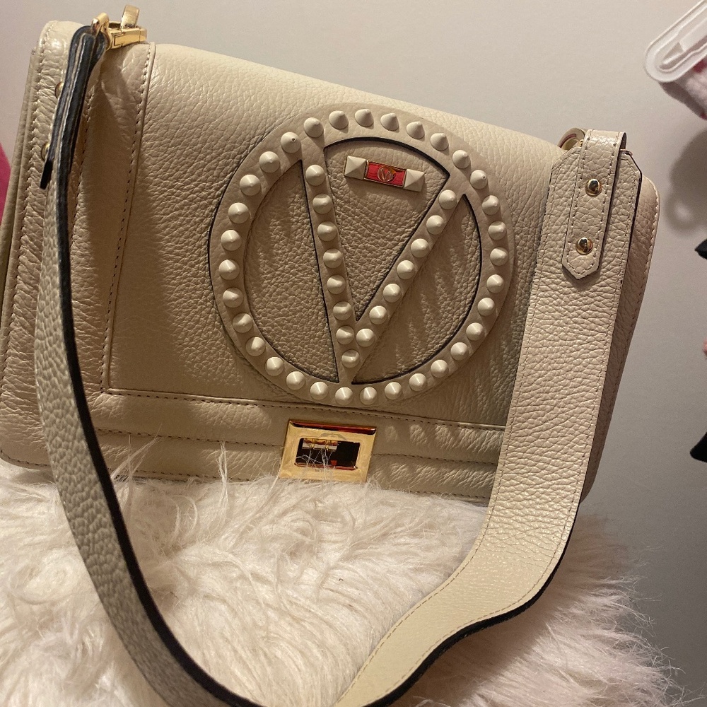 Valentino Beige Shoulder Bag with Studded Logo